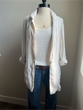 Halston 100% Linen Longline Blazer Ivory Relaxed Duster Jacket Women’s size M